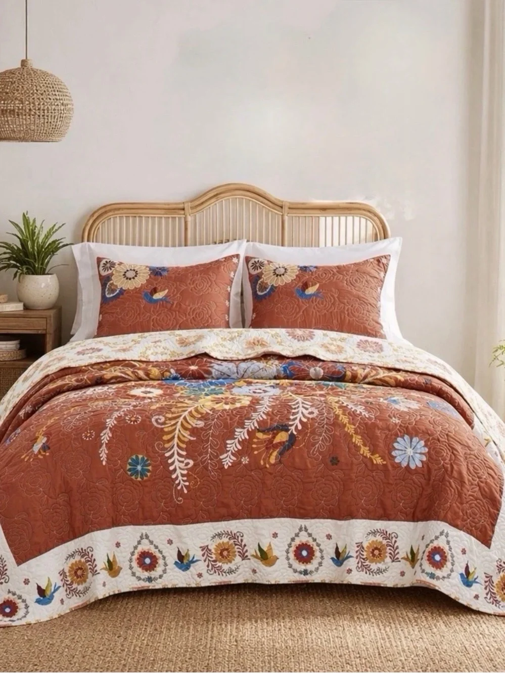 NEW Anthropologie King Reversible Boho Quilt Bedspread Bedding Sham Set